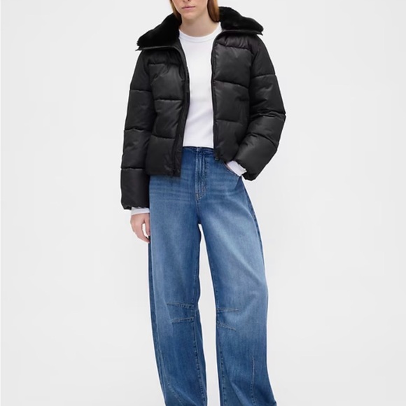 Gap 100% Recycled Relaxed Short Puffer Jacket Medium Black - Picture 4 of 5